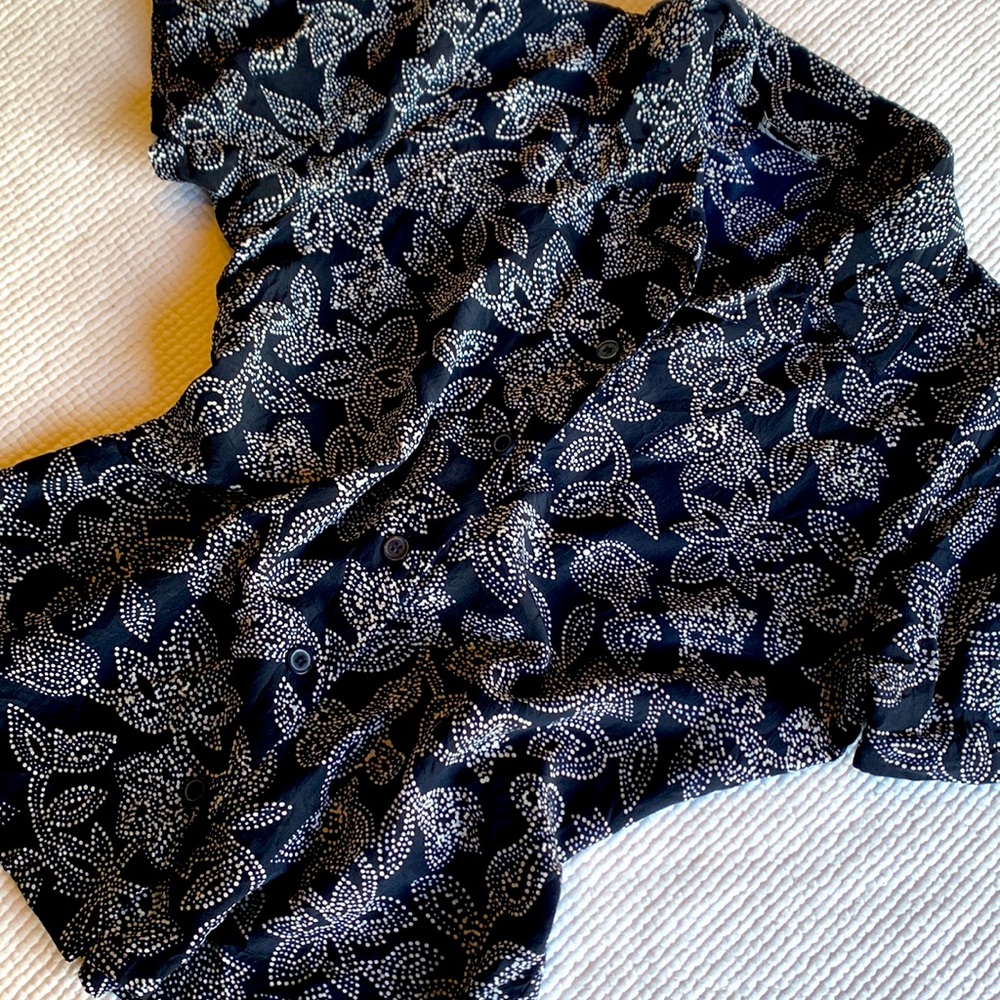 Vintage Halston Silk Blue White Floral Blouse